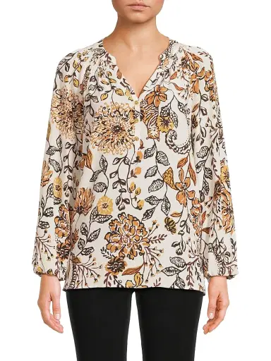 Lilly Pulitzer Women's Elsa Silk Floral Blouse - Coconut Take Meowt - Size Large | Thumbnail 3 Lilly Pulitzer Women's Elsa Silk Floral Blouse - Coconut Take Meowt - Size Large | Thumbnail 3