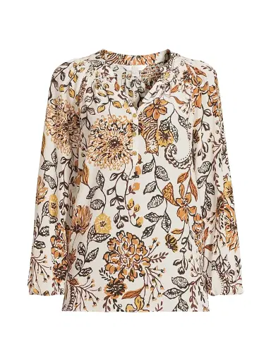 Lilly Pulitzer Women's Elsa Silk Floral Blouse - Coconut Take Meowt - Size Large | Thumbnail 1 Lilly Pulitzer Women's Elsa Silk Floral Blouse - Coconut Take Meowt - Size Large | Thumbnail 1