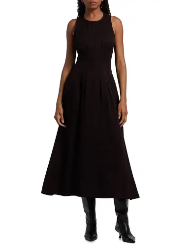 Proenza Schouler White Label Women's Bronwyn Twill Sleevless Midi-Dress - Chocolate | Thumbnail 3 Proenza Schouler White Label Women's Bronwyn Twill Sleevless Midi-Dress - Chocolate | Thumbnail 3