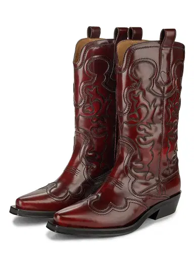 Ganni Women's Embroidered Knee-High Western Boots - Black Dark Burgundy | Thumbnail 2 Ganni Women's Embroidered Knee-High Western Boots - Black Dark Burgundy | Thumbnail 2