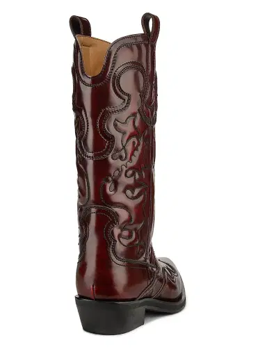 Ganni Women's Embroidered Knee-High Western Boots - Black Dark Burgundy | Thumbnail 3 Ganni Women's Embroidered Knee-High Western Boots - Black Dark Burgundy | Thumbnail 3