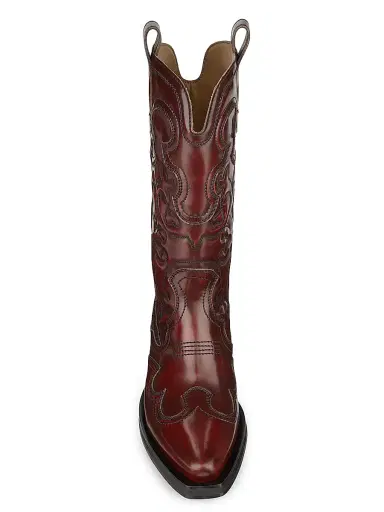 Ganni Women's Embroidered Knee-High Western Boots - Black Dark Burgundy | Thumbnail 4 Ganni Women's Embroidered Knee-High Western Boots - Black Dark Burgundy | Thumbnail 4