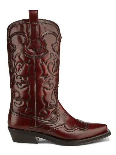 Ganni Women's Embroidered Knee-High Western Boots - Black Dark Burgundy | Thumbnail 1 Ganni Women's Embroidered Knee-High Western Boots - Black Dark Burgundy | Thumbnail 1