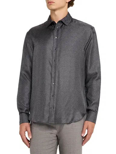 Giorgio Armani Men's Chevron Silk Dress Shirt - Brushed Nickel | Thumbnail 3 Giorgio Armani Men's Chevron Silk Dress Shirt - Brushed Nickel | Thumbnail 3