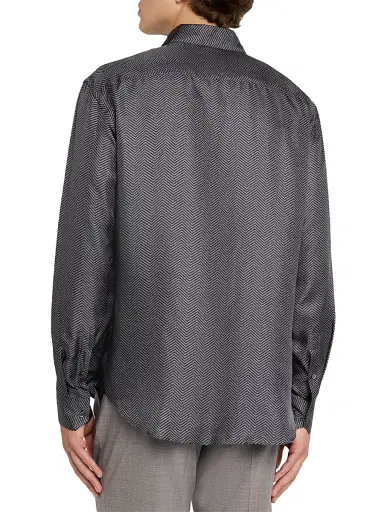 Giorgio Armani Men's Chevron Silk Dress Shirt - Brushed Nickel | Thumbnail 4 Giorgio Armani Men's Chevron Silk Dress Shirt - Brushed Nickel | Thumbnail 4