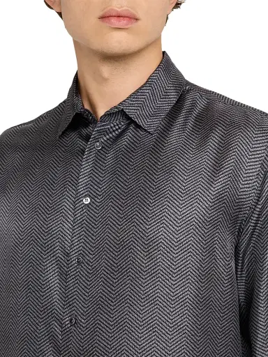 Giorgio Armani Men's Chevron Silk Dress Shirt - Brushed Nickel | Thumbnail 5 Giorgio Armani Men's Chevron Silk Dress Shirt - Brushed Nickel | Thumbnail 5