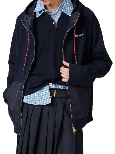 Miu Miu Women's Cotton Fleece Zipper Hoodie - Blue - Size Large | Thumbnail 2 Miu Miu Women's Cotton Fleece Zipper Hoodie - Blue - Size Large | Thumbnail 2