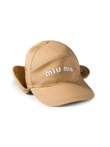 Miu Miu Women's Drill and Fleece Cap - Beige Khaki | Thumbnail 2 Miu Miu Women's Drill and Fleece Cap - Beige Khaki | Thumbnail 2