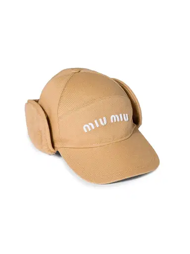 Miu Miu Women's Drill and Fleece Cap - Beige Khaki | Thumbnail 1 Miu Miu Women's Drill and Fleece Cap - Beige Khaki | Thumbnail 1