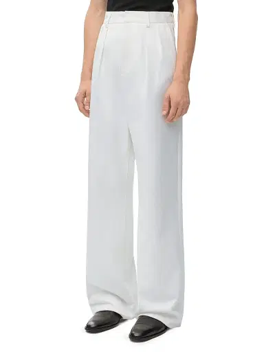 LOEWE Men's Pleated Cotton Wide-Leg Trousers - White | Thumbnail 3 LOEWE Men's Pleated Cotton Wide-Leg Trousers - White | Thumbnail 3