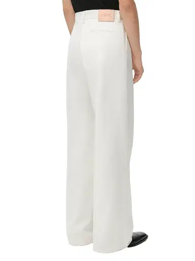 LOEWE Men's Pleated Cotton Wide-Leg Trousers - White | Thumbnail 4 LOEWE Men's Pleated Cotton Wide-Leg Trousers - White | Thumbnail 4