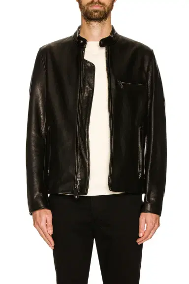 Schott Waxed Natural Pebbled Cowhide Cafe Leather Jacket | Thumbnail 1 Schott Waxed Natural Pebbled Cowhide Cafe Leather Jacket | Thumbnail 1