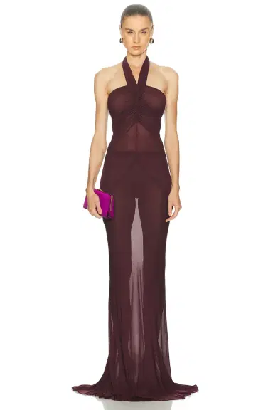 Atlein Halter Neck Ruched Gown | Thumbnail 1 Atlein Halter Neck Ruched Gown | Thumbnail 1