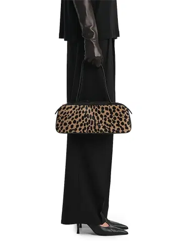 Khaite Women's Simona Leopard-Print Calf Hair Shoulder Bag - Camel Black | Thumbnail 2 Khaite Women's Simona Leopard-Print Calf Hair Shoulder Bag - Camel Black | Thumbnail 2