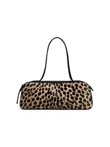 Khaite Women's Simona Leopard-Print Calf Hair Shoulder Bag - Camel Black | Thumbnail 1 Khaite Women's Simona Leopard-Print Calf Hair Shoulder Bag - Camel Black | Thumbnail 1