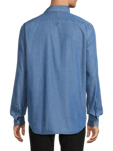 Stefano Ricci Men's Cotton Chambray Snap-Front Shirt - Light Wash Blue | Thumbnail 5 Stefano Ricci Men's Cotton Chambray Snap-Front Shirt - Light Wash Blue | Thumbnail 5