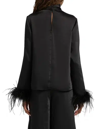 Toccin Women's Veronica Feather-Cuff Textured Satin Blouse - Jet | Thumbnail 5 Toccin Women's Veronica Feather-Cuff Textured Satin Blouse - Jet | Thumbnail 5