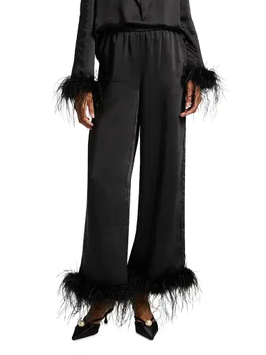 Toccin Women's Auggie Feather-Cuff Textured Satin Pants - Jet | Thumbnail 3 Toccin Women's Auggie Feather-Cuff Textured Satin Pants - Jet | Thumbnail 3