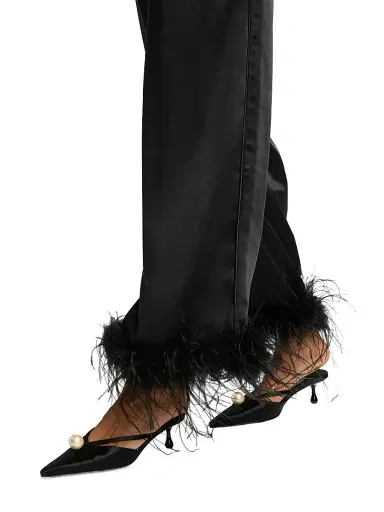 Toccin Women's Auggie Feather-Cuff Textured Satin Pants - Jet | Thumbnail 6 Toccin Women's Auggie Feather-Cuff Textured Satin Pants - Jet | Thumbnail 6