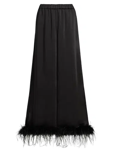 Toccin Women's Auggie Feather-Cuff Textured Satin Pants - Jet | Thumbnail 1 Toccin Women's Auggie Feather-Cuff Textured Satin Pants - Jet | Thumbnail 1