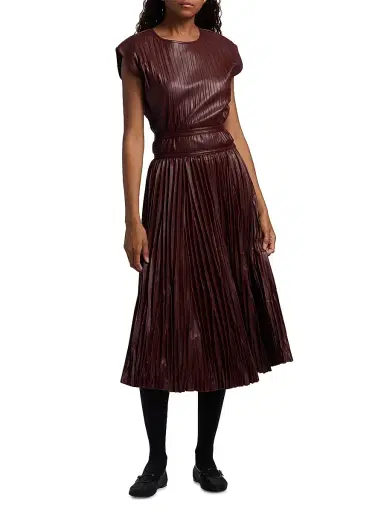 Proenza Schouler White Label Women's Rosalyn Pleated Faux Leather Midi-Skirt | Thumbnail 2 Proenza Schouler White Label Women's Rosalyn Pleated Faux Leather Midi-Skirt | Thumbnail 2