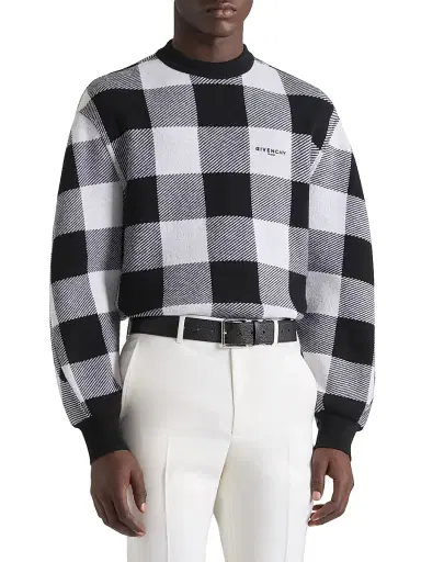 Givenchy Men's Checked Sweater in Wool - Black White - Size XXL | Thumbnail 2 Givenchy Men's Checked Sweater in Wool - Black White - Size XXL | Thumbnail 2