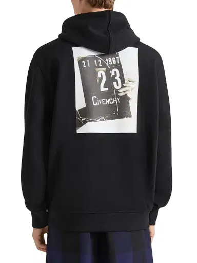 Givenchy Men's Couture Seam Hoodie in Fleece with Clapperboard Print - Black | Thumbnail 4 Givenchy Men's Couture Seam Hoodie in Fleece with Clapperboard Print - Black | Thumbnail 4