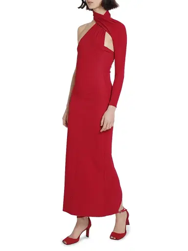 Courreges Women's One-Shoulder Crepe Jersey Gown - Ruby | Thumbnail 2 Courreges Women's One-Shoulder Crepe Jersey Gown - Ruby | Thumbnail 2