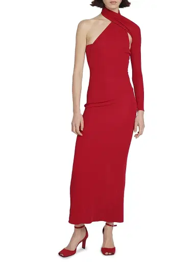 Courreges Women's One-Shoulder Crepe Jersey Gown - Ruby | Thumbnail 3 Courreges Women's One-Shoulder Crepe Jersey Gown - Ruby | Thumbnail 3