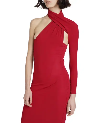 Courreges Women's One-Shoulder Crepe Jersey Gown - Ruby | Thumbnail 6 Courreges Women's One-Shoulder Crepe Jersey Gown - Ruby | Thumbnail 6