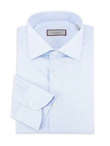 Canali Men's Micro Check Dress Shirt - Light Blue | Thumbnail 1 Canali Men's Micro Check Dress Shirt - Light Blue | Thumbnail 1