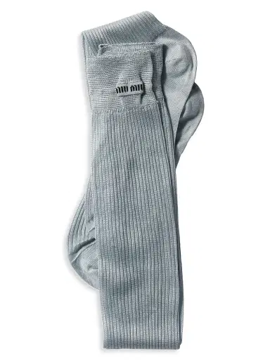 Miu Miu Women's Silk Ribbed Socks - Blue - Size 5 | Thumbnail 2 Miu Miu Women's Silk Ribbed Socks - Blue - Size 5 | Thumbnail 2