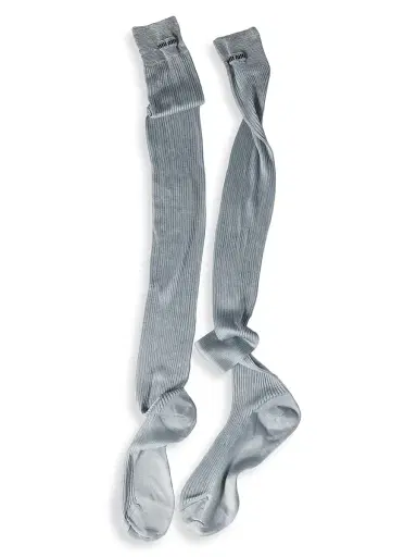 Miu Miu Women's Silk Ribbed Socks - Blue - Size 5 | Thumbnail 1 Miu Miu Women's Silk Ribbed Socks - Blue - Size 5 | Thumbnail 1