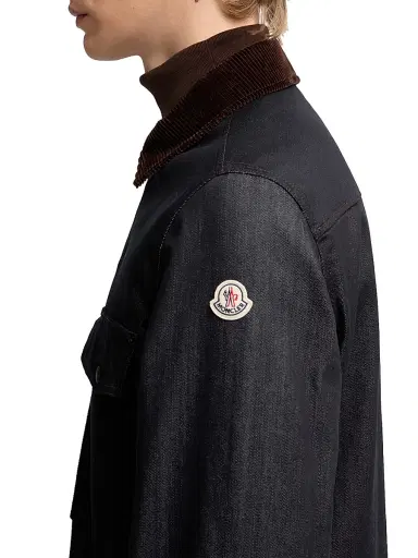 Moncler Men's Shacket in Denim with Corduroy Trim - Dark Blue | Thumbnail 4 Moncler Men's Shacket in Denim with Corduroy Trim - Dark Blue | Thumbnail 4
