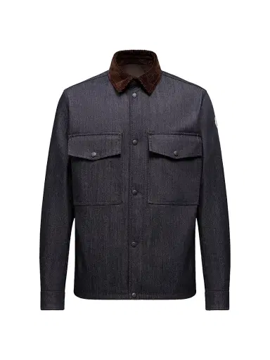 Moncler Men's Shacket in Denim with Corduroy Trim - Dark Blue | Thumbnail 1 Moncler Men's Shacket in Denim with Corduroy Trim - Dark Blue | Thumbnail 1
