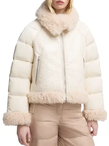 Moncler Women's Rubrouk Puffer Jacket with Teddy Trim - White | Thumbnail 2 Moncler Women's Rubrouk Puffer Jacket with Teddy Trim - White | Thumbnail 2
