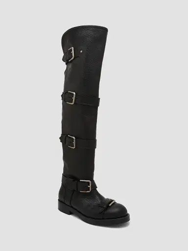 Dolce & Gabbana Women's Buckle-Detail Leather Over-The-Knee Moto Boots - Nero - Size 7 | Thumbnail 3 Dolce & Gabbana Women's Buckle-Detail Leather Over-The-Knee Moto Boots - Nero - Size 7 | Thumbnail 3