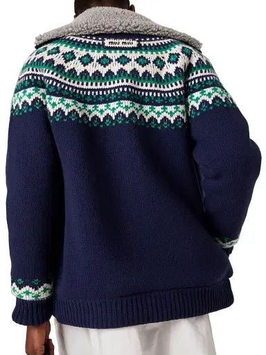 Miu Miu Women's Wool and Fleece Cardigan with Zipper - Blue - Size 8 | Thumbnail 3 Miu Miu Women's Wool and Fleece Cardigan with Zipper - Blue - Size 8 | Thumbnail 3