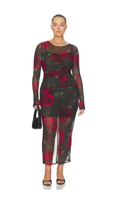 Good American Mesh Ruched Maxi Dress | Thumbnail 2 Good American Mesh Ruched Maxi Dress | Thumbnail 2