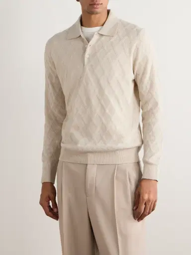 Canali Cable-Knit Wool and Cashmere-Blend Polo Shirt - Men | Thumbnail 3 Canali Cable-Knit Wool and Cashmere-Blend Polo Shirt - Men | Thumbnail 3