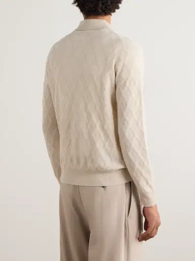 Canali Cable-Knit Wool and Cashmere-Blend Polo Shirt - Men | Thumbnail 4 Canali Cable-Knit Wool and Cashmere-Blend Polo Shirt - Men | Thumbnail 4
