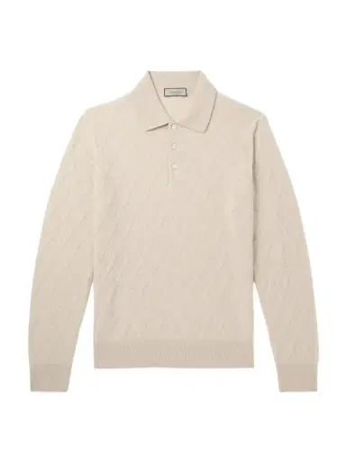 Canali Cable-Knit Wool and Cashmere-Blend Polo Shirt - Men | Thumbnail 1 Canali Cable-Knit Wool and Cashmere-Blend Polo Shirt - Men | Thumbnail 1