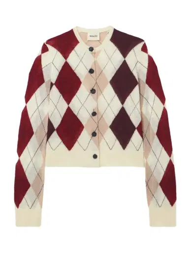 Khaite Charli Calf Hair-trimmed Argyle Cashmere And Mohair-blend Cardigan | Thumbnail 1 Khaite Charli Calf Hair-trimmed Argyle Cashmere And Mohair-blend Cardigan | Thumbnail 1