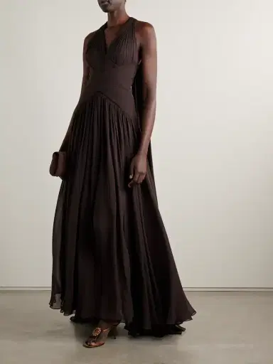 Elie Saab Cape-effect Gathered Silk-georgette Gown | Thumbnail 2 Elie Saab Cape-effect Gathered Silk-georgette Gown | Thumbnail 2