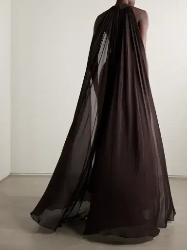 Elie Saab Cape-effect Gathered Silk-georgette Gown | Thumbnail 3 Elie Saab Cape-effect Gathered Silk-georgette Gown | Thumbnail 3