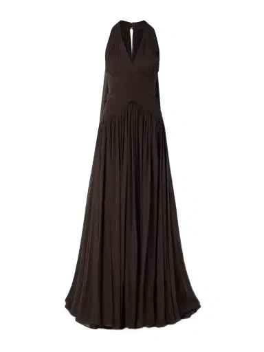 Elie Saab Cape-effect Gathered Silk-georgette Gown | Thumbnail 1 Elie Saab Cape-effect Gathered Silk-georgette Gown | Thumbnail 1