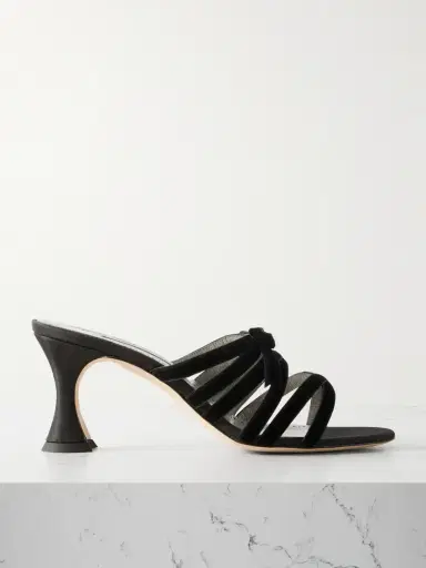 Manolo Blahnik Clementel 70 Velvet-trimmed Satin Mules | Thumbnail 1 Manolo Blahnik Clementel 70 Velvet-trimmed Satin Mules | Thumbnail 1