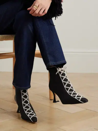 Manolo Blahnik Nolhac 70 Ruffled Velvet-trimmed Silk Ankle Boots | Thumbnail 2 Manolo Blahnik Nolhac 70 Ruffled Velvet-trimmed Silk Ankle Boots | Thumbnail 2