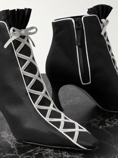 Manolo Blahnik Nolhac 70 Ruffled Velvet-trimmed Silk Ankle Boots | Thumbnail 4 Manolo Blahnik Nolhac 70 Ruffled Velvet-trimmed Silk Ankle Boots | Thumbnail 4