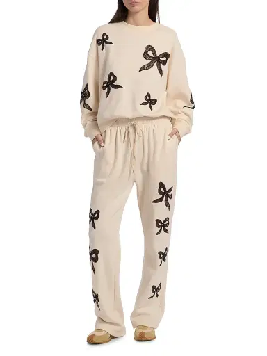 LoveShackFancy Women's Linetta Lace Bow Sweater - Cream | Thumbnail 2 LoveShackFancy Women's Linetta Lace Bow Sweater - Cream | Thumbnail 2